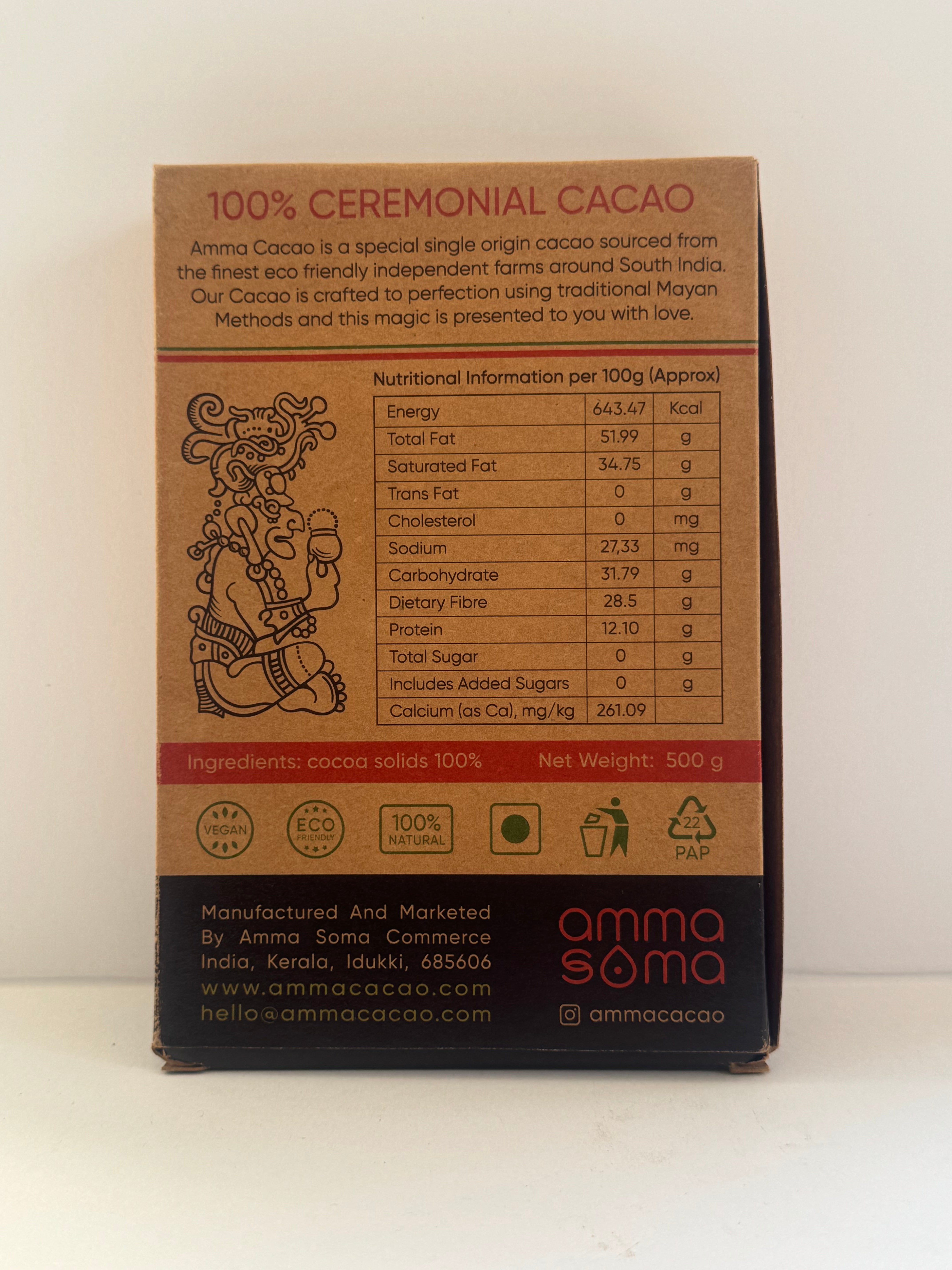 Ceremonial Cacao. 500g block. Amma Cacao India.