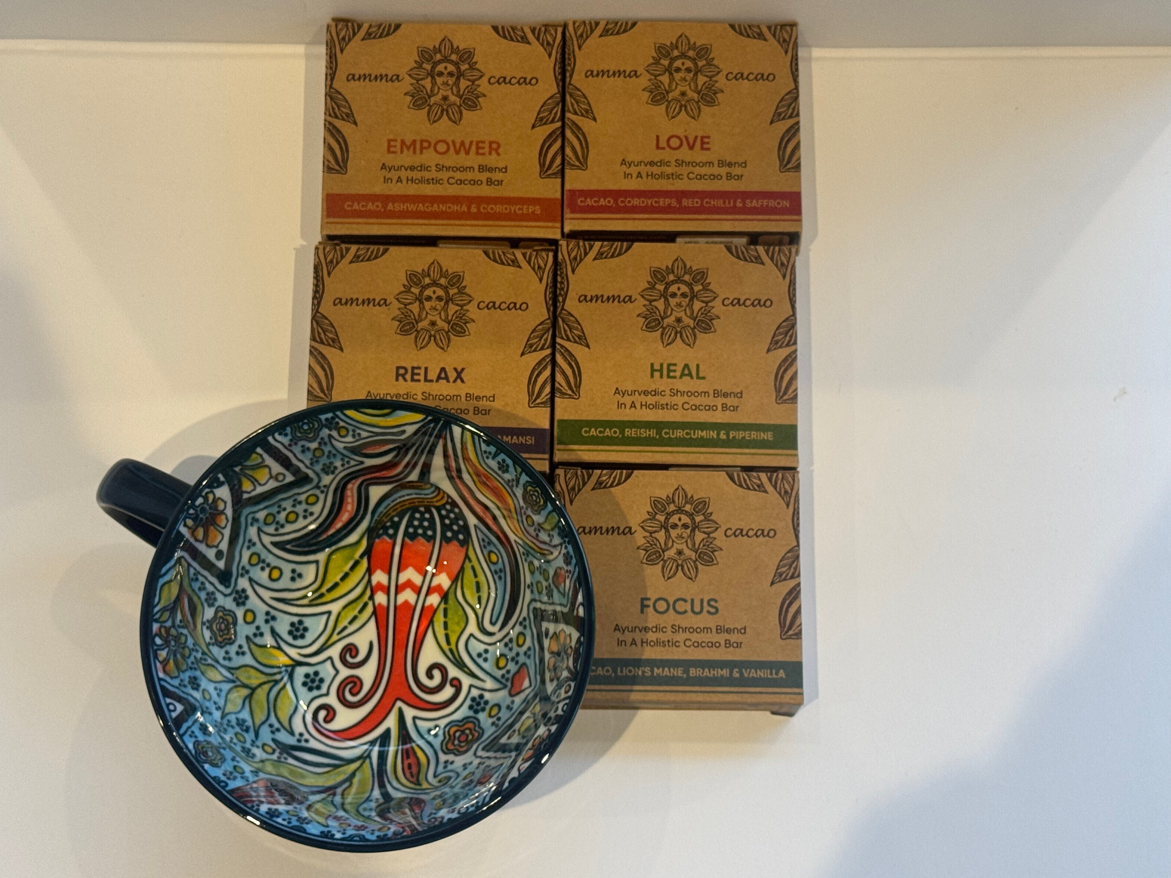 Ceramic Mug with Ayurvedic Amma Cacao Bars (36g) – Mindful Wellness Gift