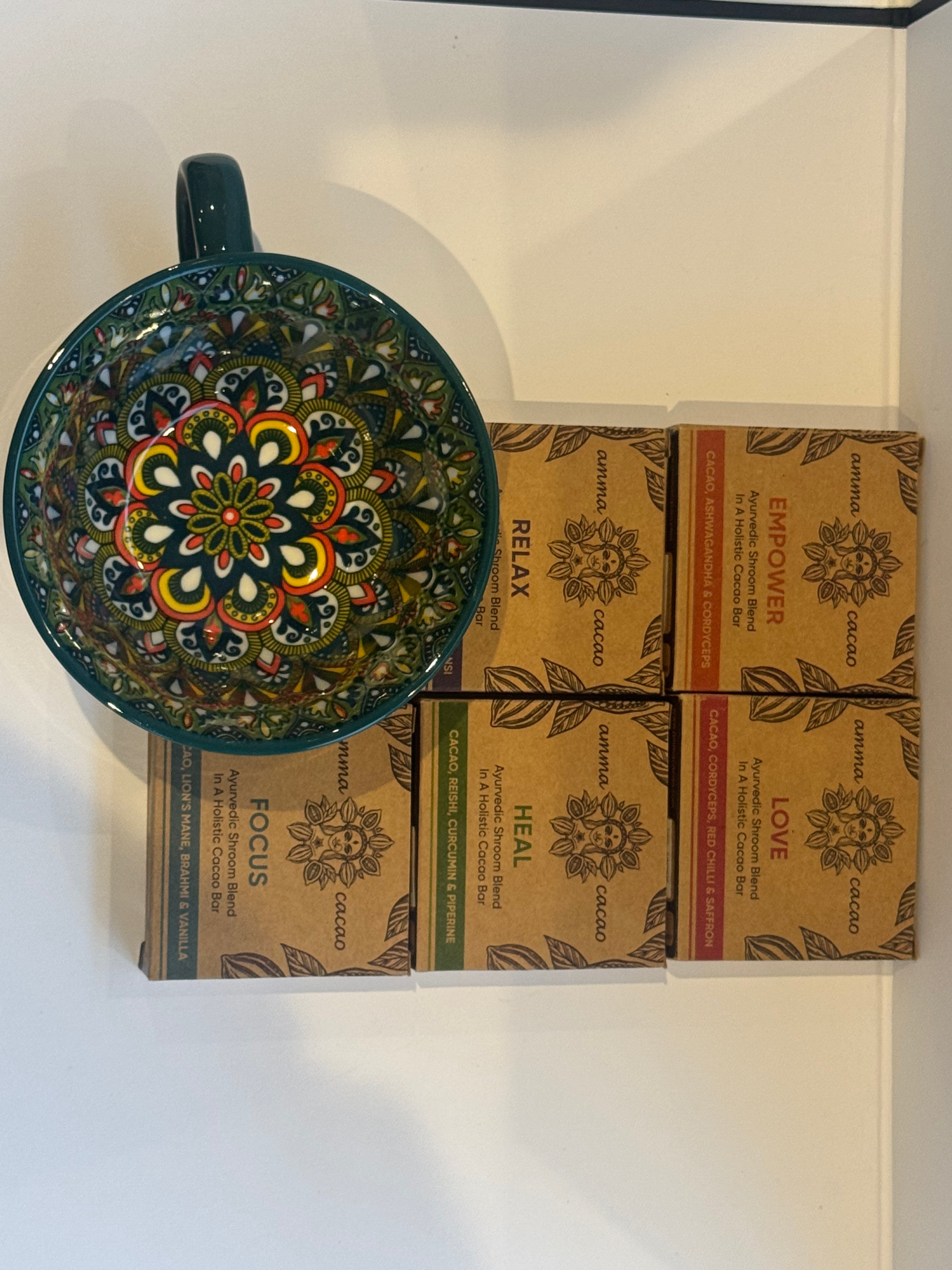 Ceramic Mug with Ayurvedic Amma Cacao Bars (36g) – Mindful Wellness Gift