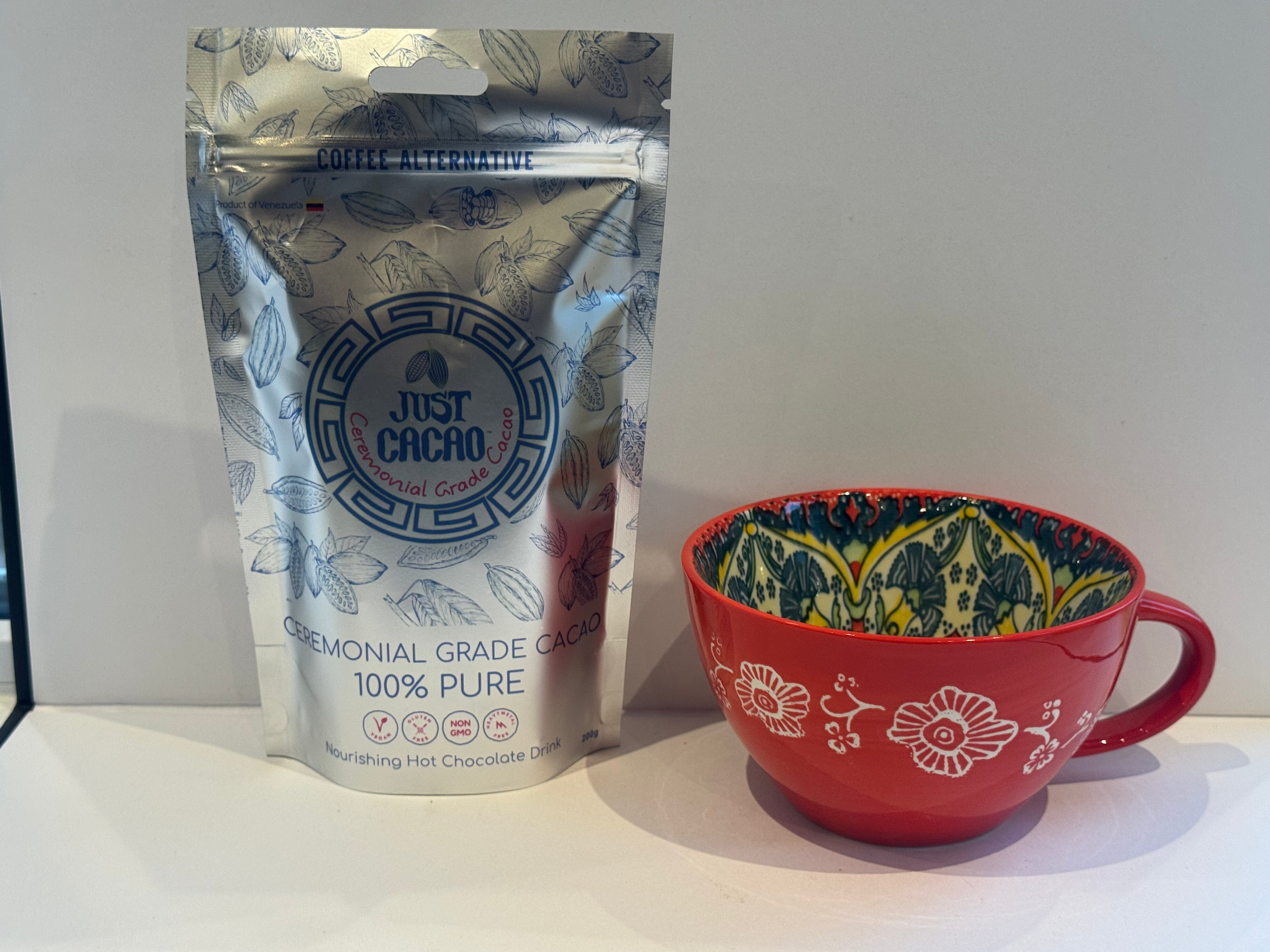 200g of JUST CACAO Ceremonial Cacao & a beautiful Ceramic Cacao mug ✨