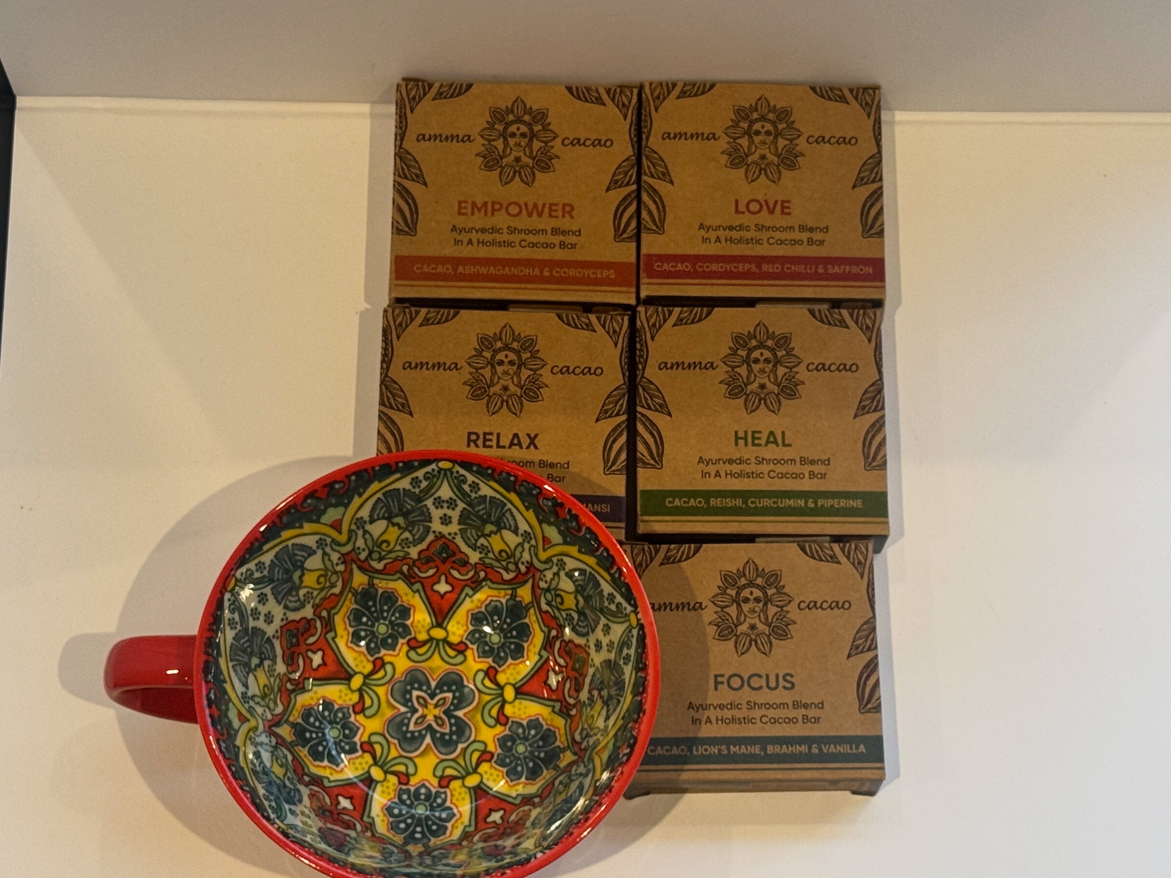 Ceramic Mug with Ayurvedic Amma Cacao Bars (36g) – Mindful Wellness Gift