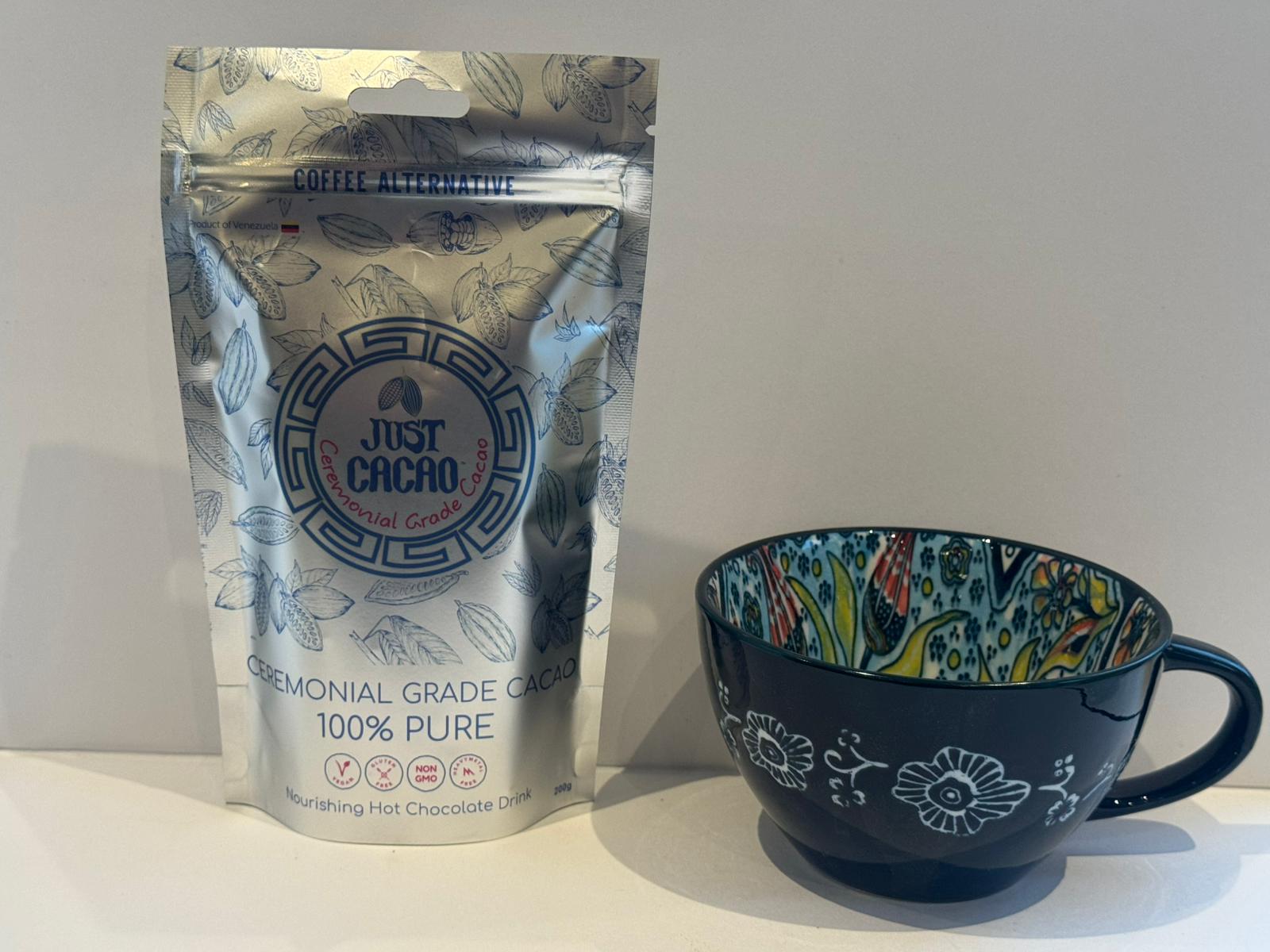 200g of JUST CACAO Ceremonial Cacao & a beautiful Ceramic Cacao mug ✨