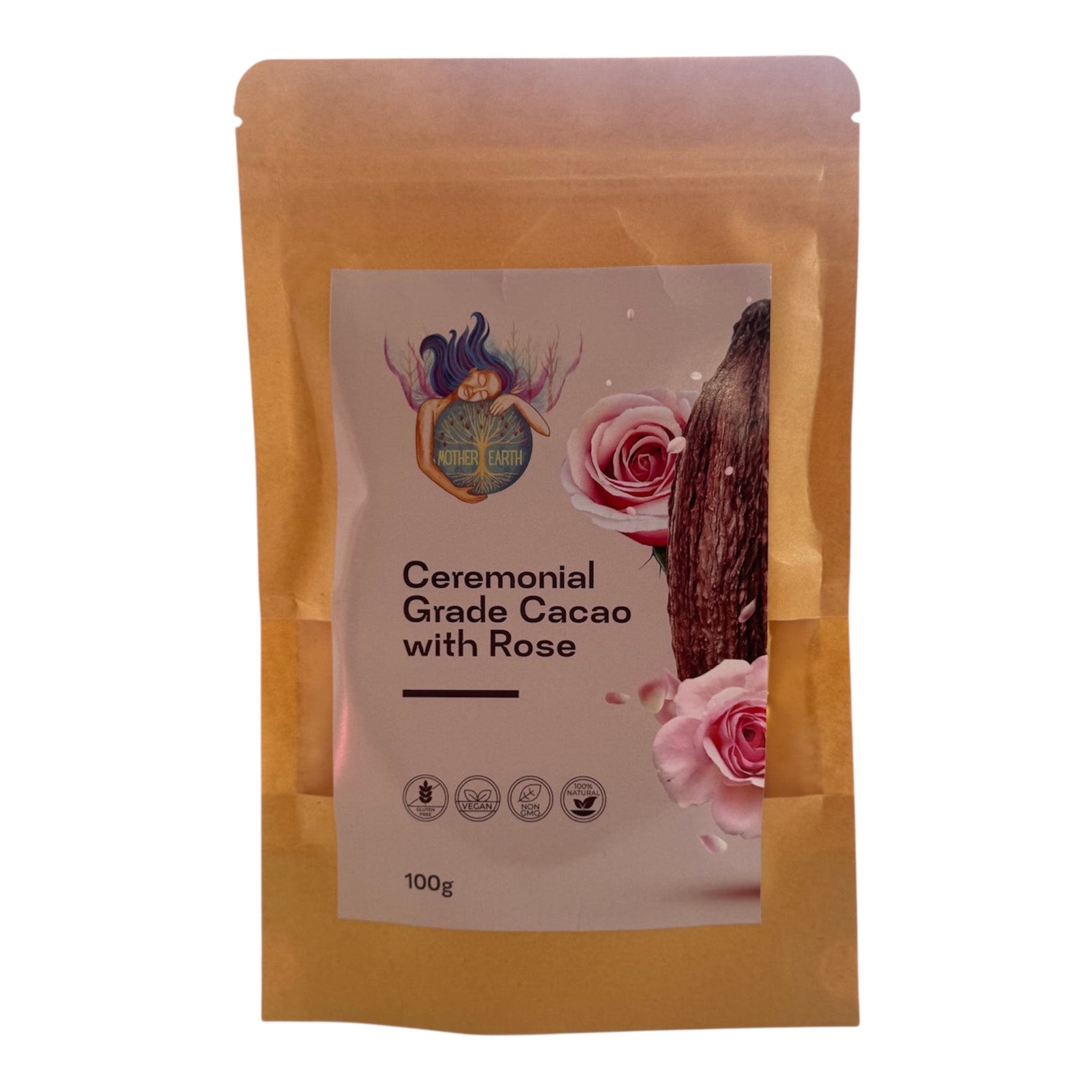 100% Pure, Premium, Organic, High Vibrational, Ceremonial Cacao 100G Bar Infused with CRUSHED ROSE PETAL POWDER. Supports Women’s Collective.