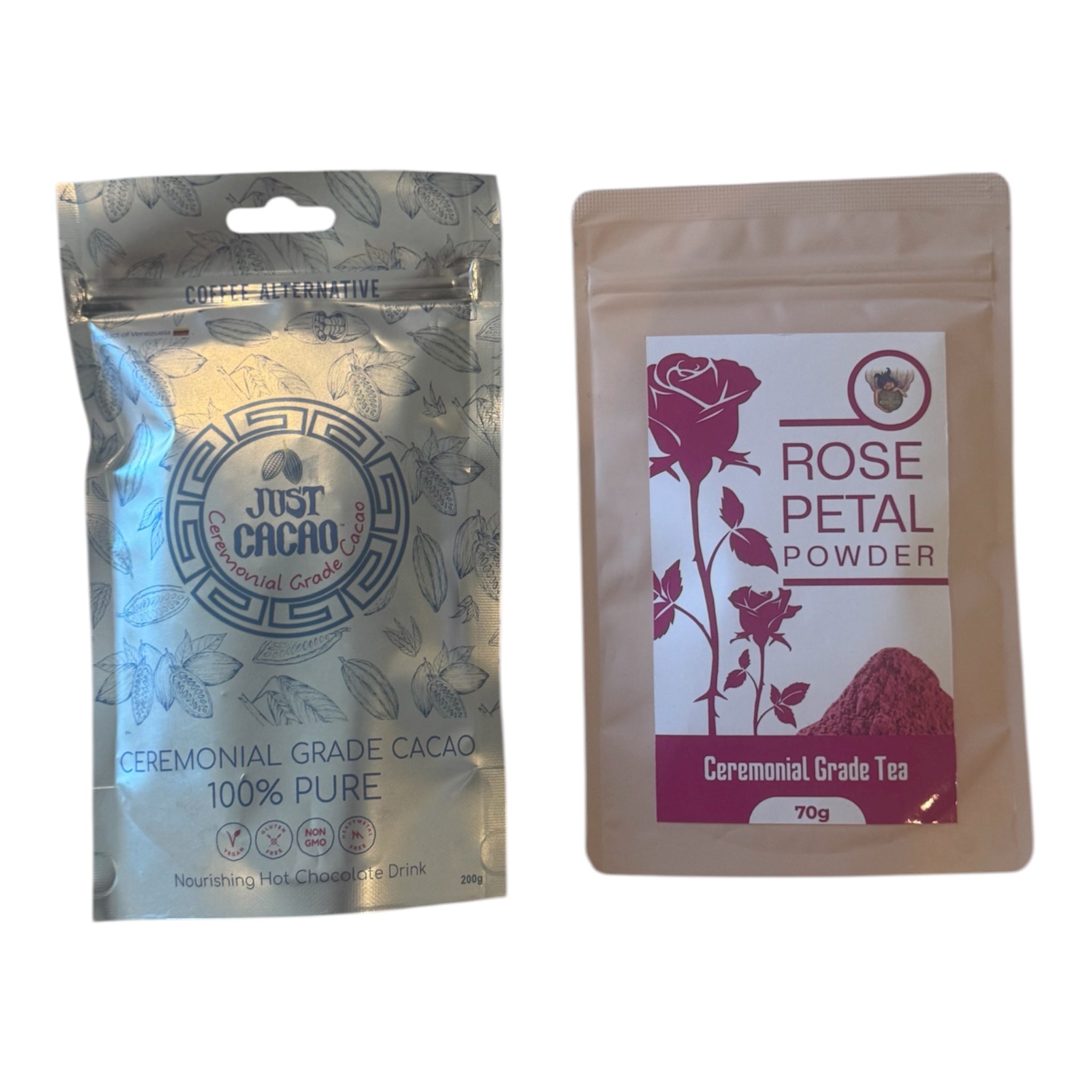 Just Cacao – Ceremonial Cacao & Rose Petal Tea Bundle