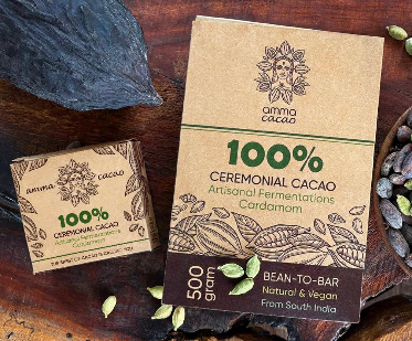 Ceremonial Cacao. Artisanal Fermenations - Cardamom 500g block.