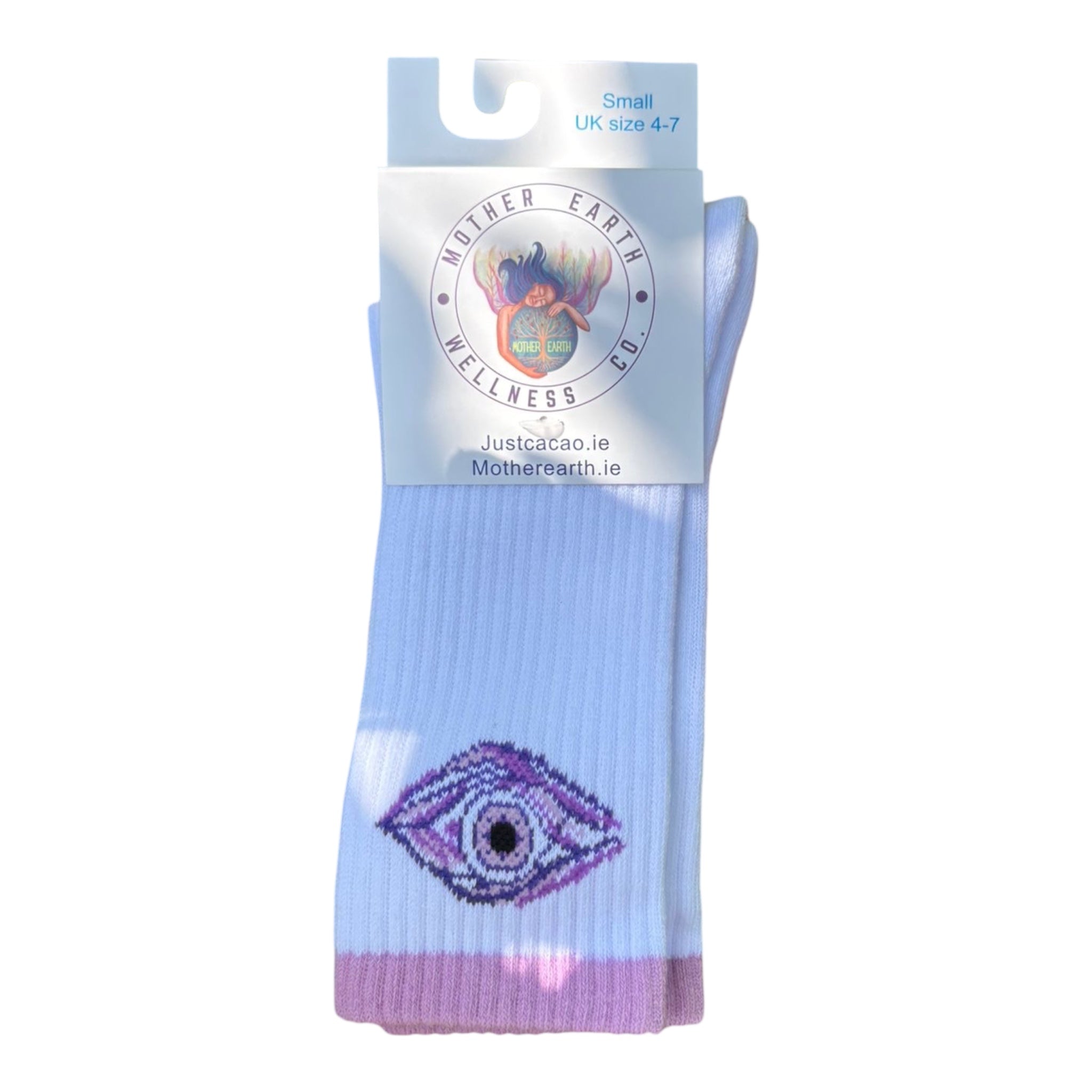 Mother Earth/Just Cacao Grippy Socks. Yoga, Pilates, Gym. UK Size 4-7. Third Eye Chakra Design!