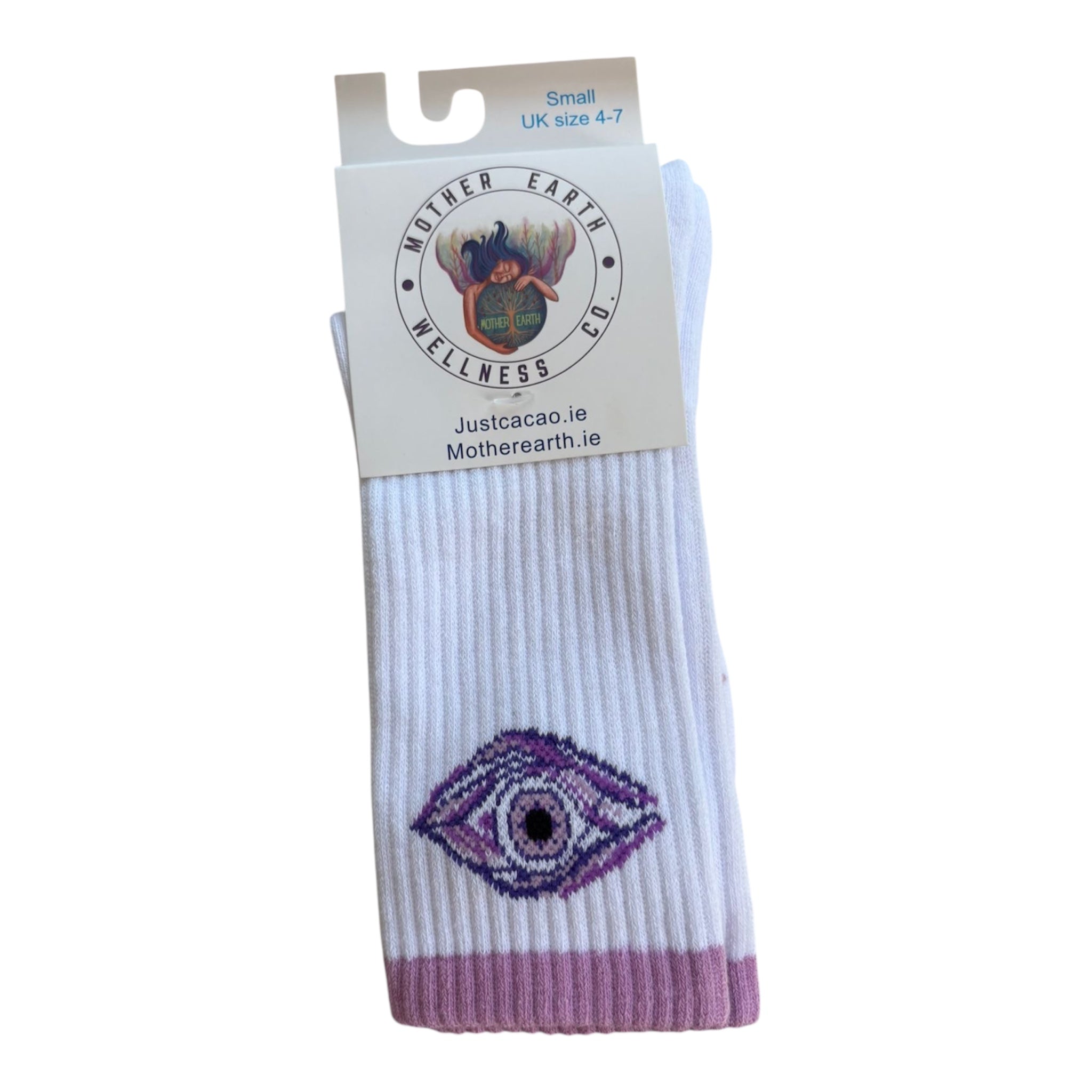 Mother Earth/Just Cacao Grippy Socks. Yoga, Pilates, Gym. UK Size 4-7. Third Eye Chakra Design!