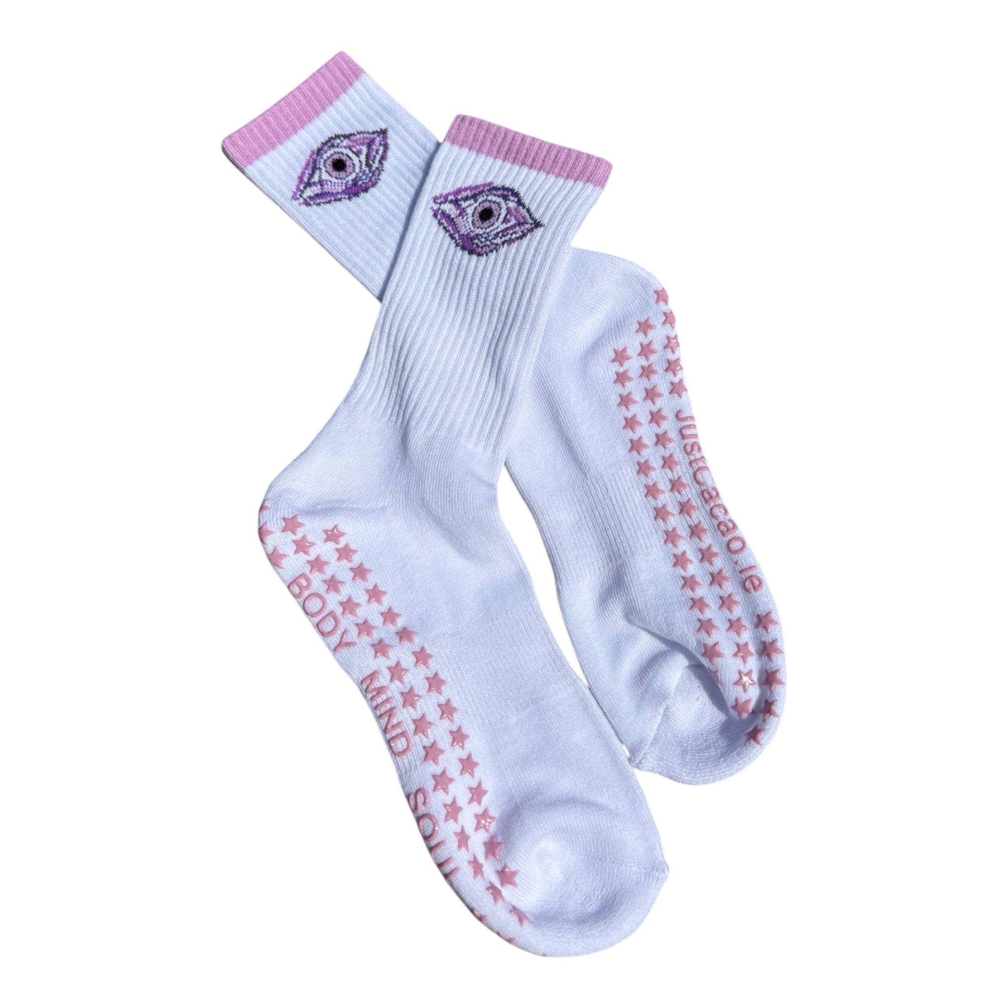 Mother Earth/Just Cacao Grippy Socks. Yoga, Pilates, Gym. UK Size 4-7. Third Eye Chakra Design!