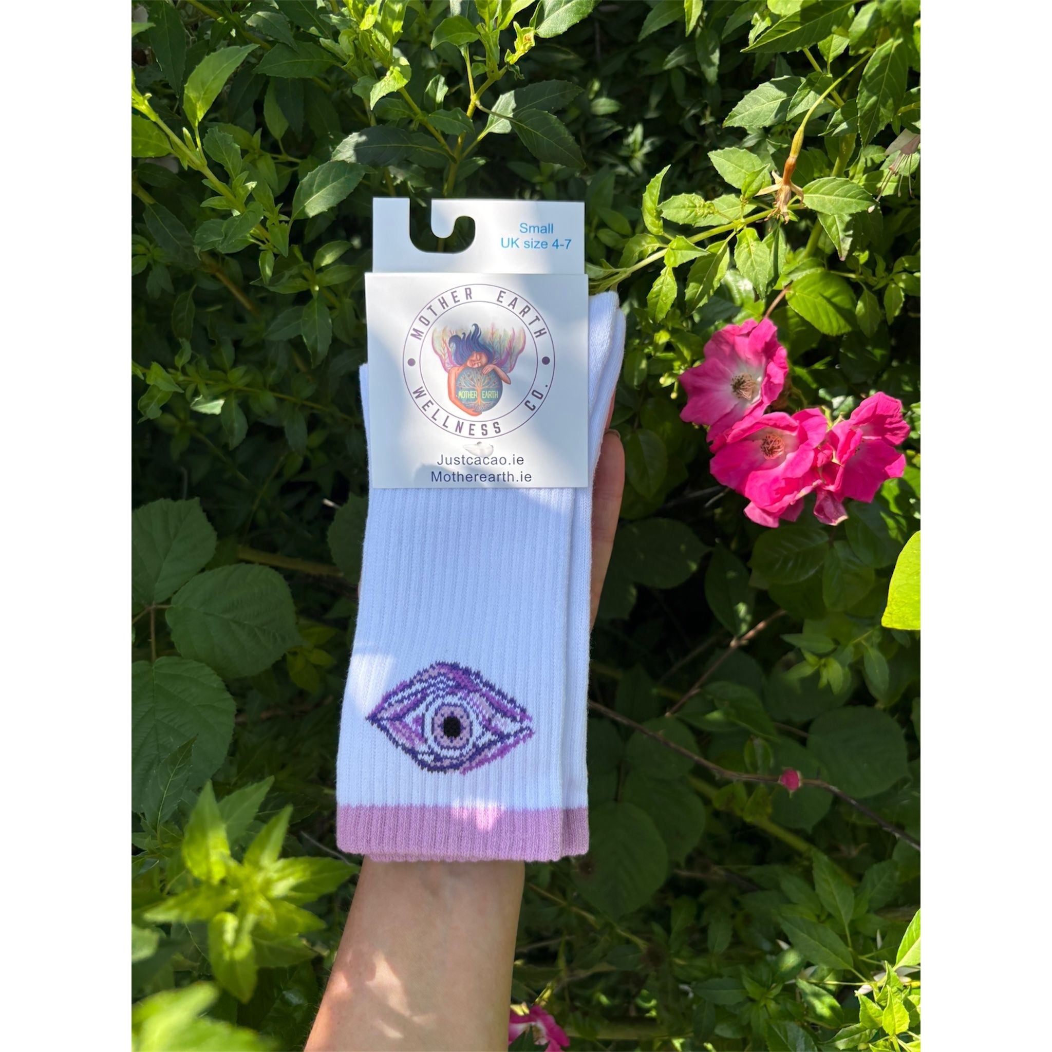Mother Earth/Just Cacao Grippy Socks. Yoga, Pilates, Gym. UK Size 4-7. Third Eye Chakra Design!