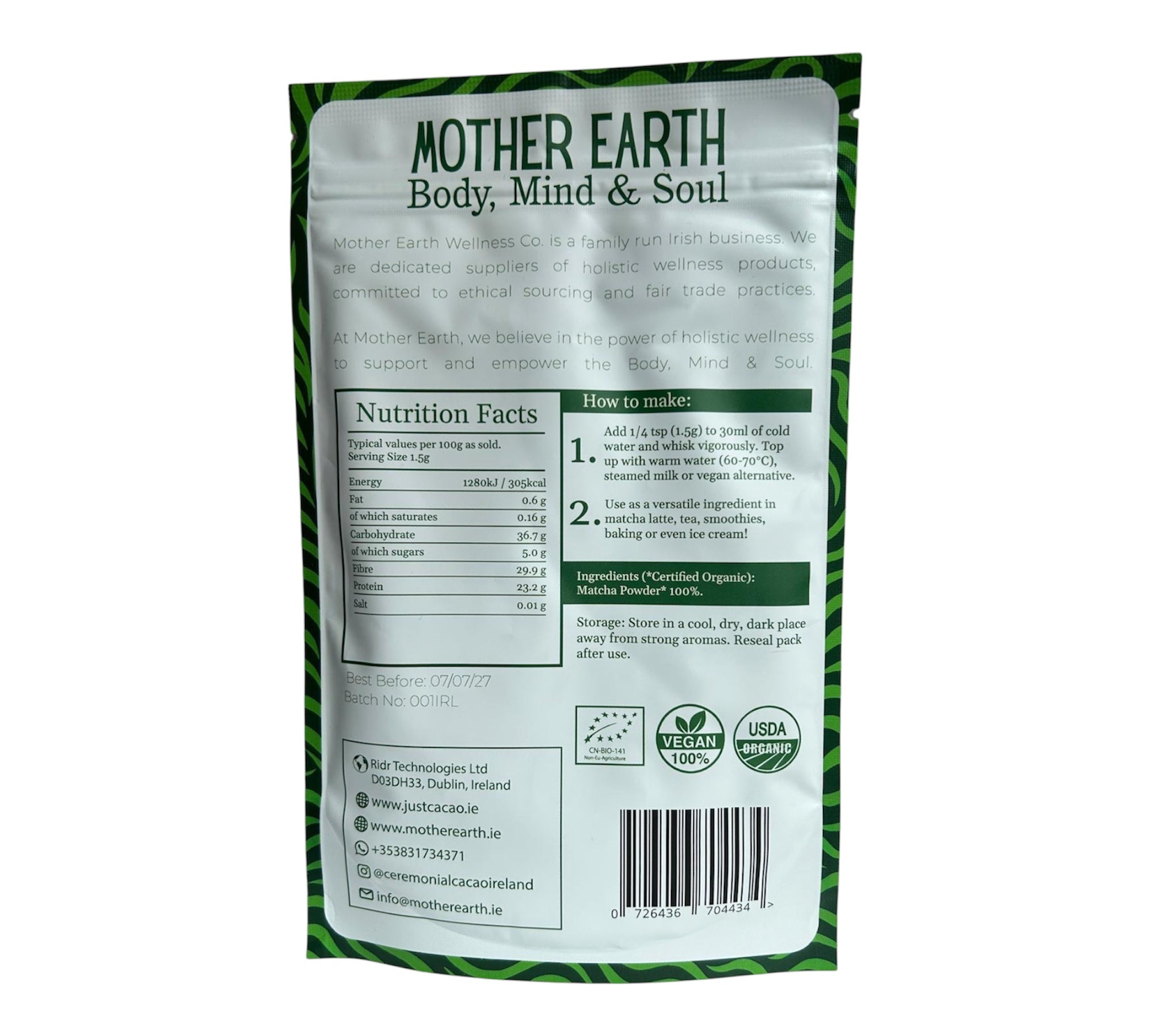 MOTHER EARTH CEREMONIAL GRADE MATCHA (AAA) | 100% ORGANIC | VEGAN | VEGETARIAN | NON-GMO | GLUTEN-FREE |