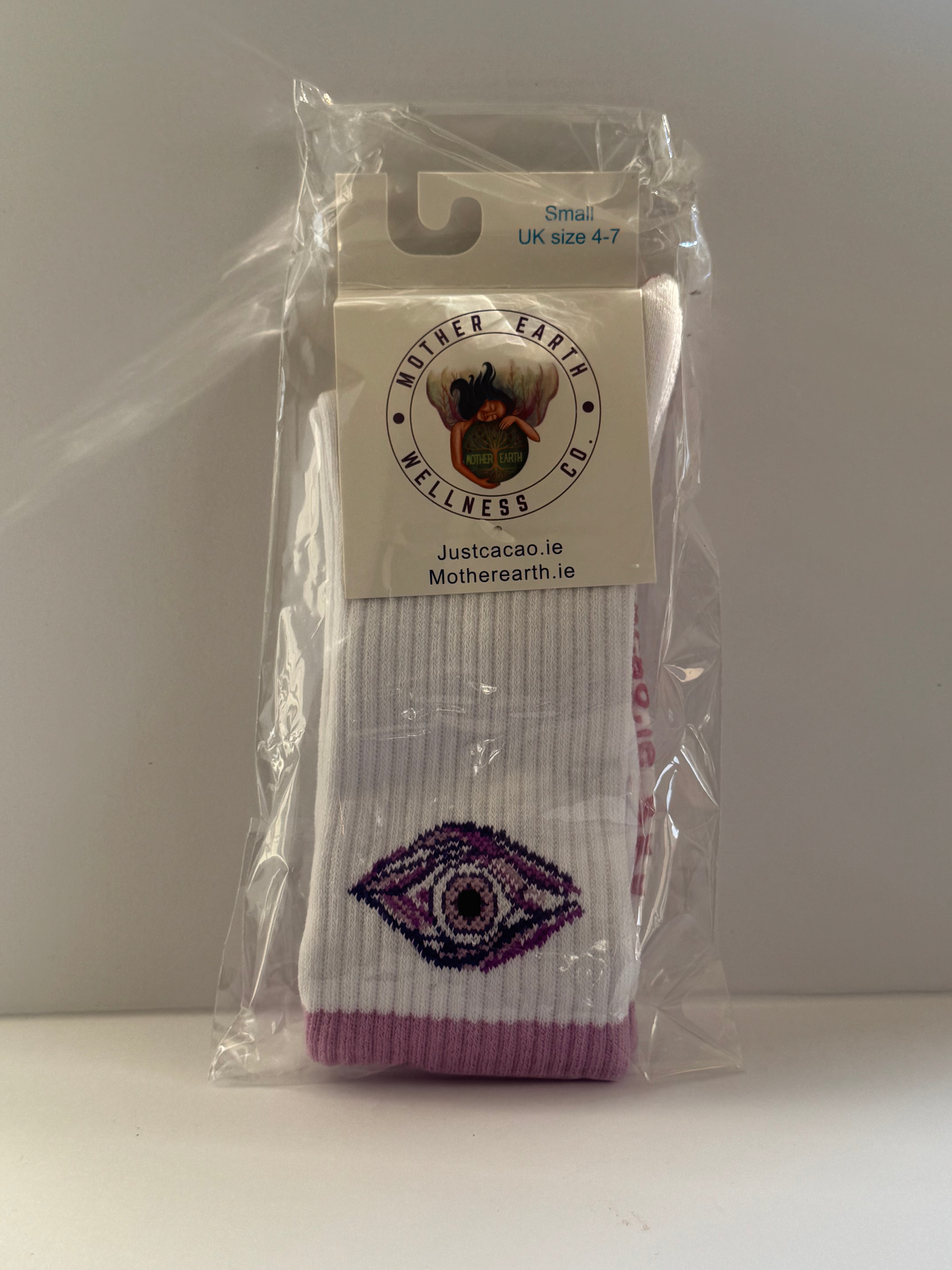 Mother Earth/Just Cacao Grippy Socks. Yoga, Pilates, Gym. UK Size 4-7. Third Eye Chakra Design!