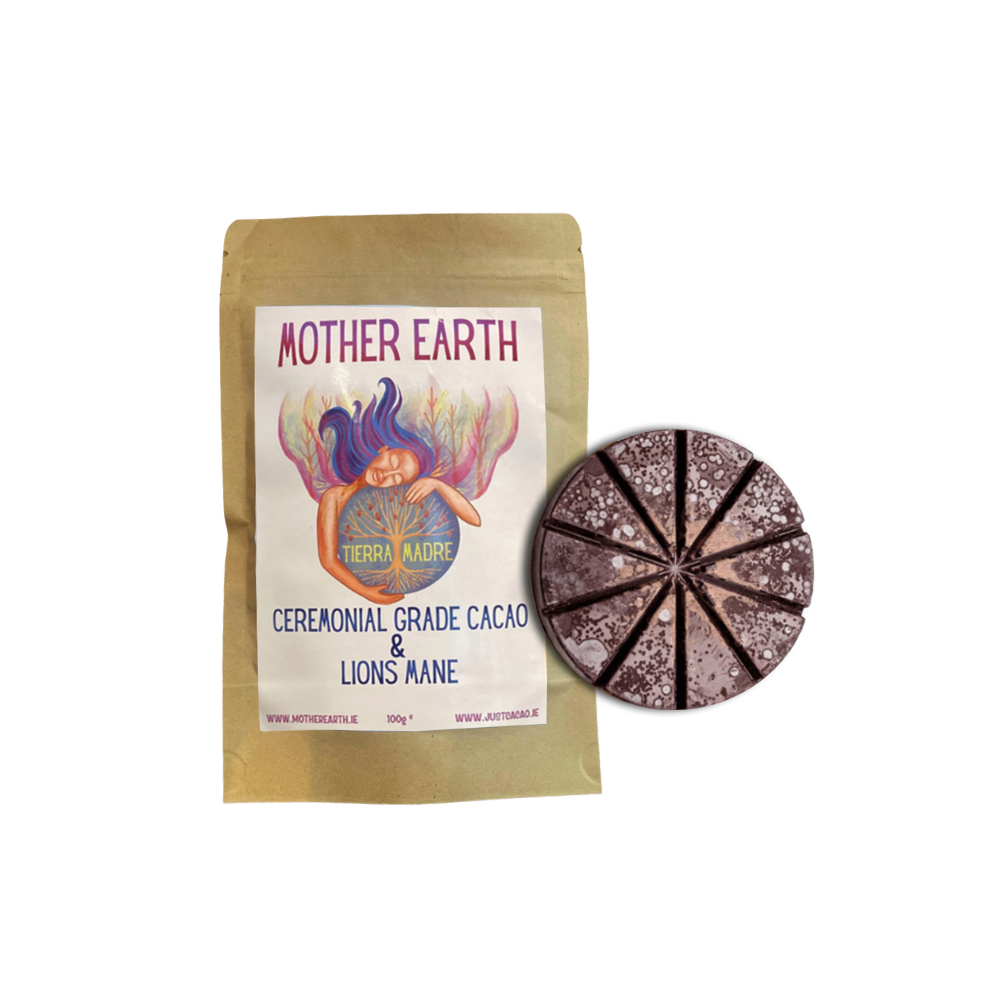 100% Pure, Premium, Organic, High Vibrational, Ceremonial Cacao 100G Bar Infused with LION’S MANE Mushroom. Womens Collective.