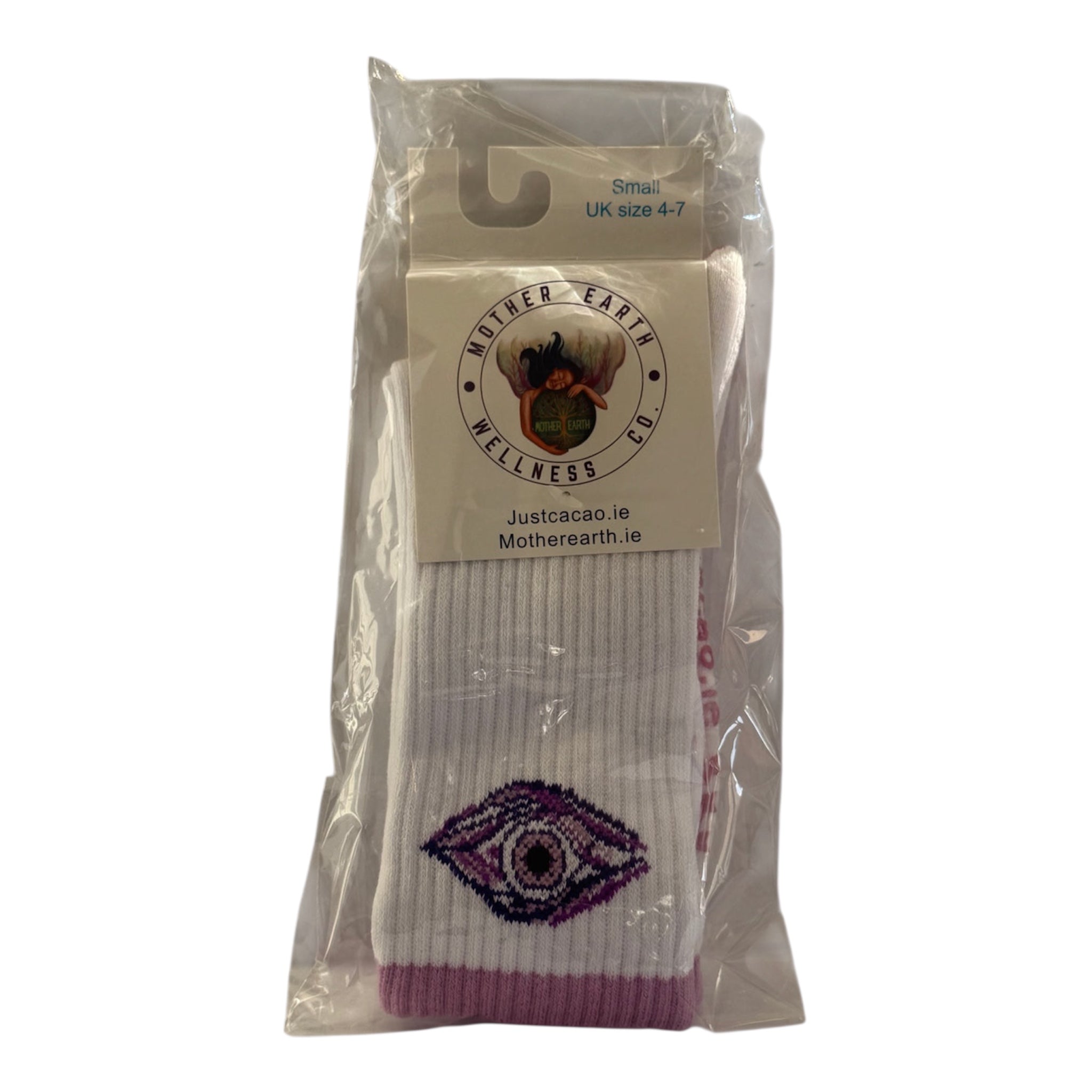 Mother Earth/Just Cacao Grippy Socks. Yoga, Pilates, Gym. UK Size 4-7. Third Eye Chakra Design!