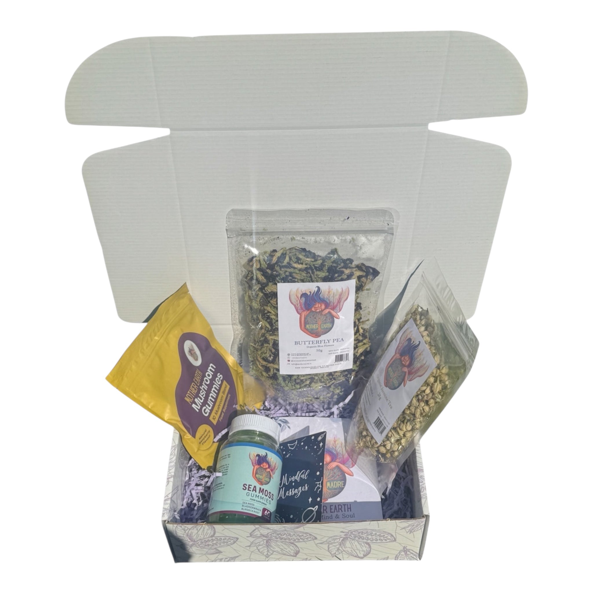 Summer Sun Self Care Box ☀️ Butterfly Pea Tea, Mushroom Gummies, Sea Moss Gummies & Organic Jasmine Tea.