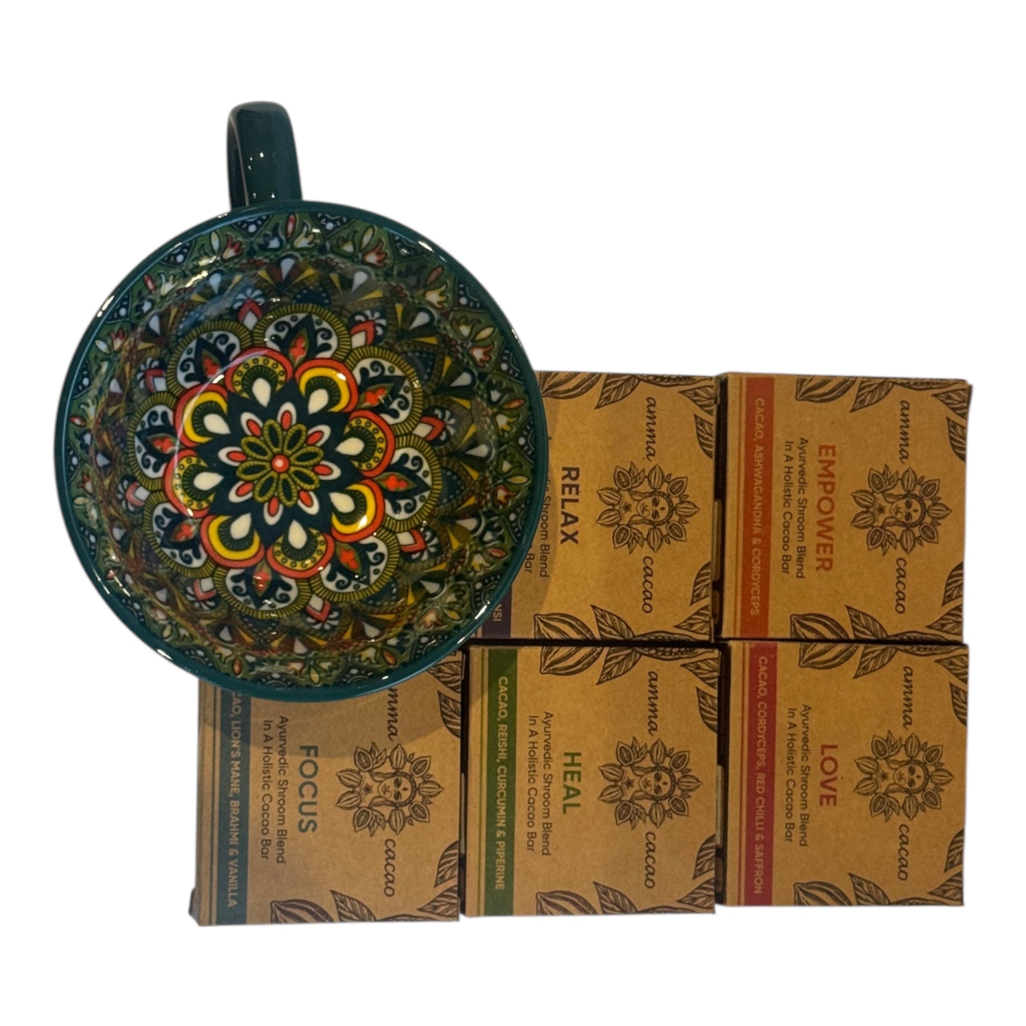 Ceramic Mug with Ayurvedic Amma Cacao Bars (36g) – Mindful Wellness Gift