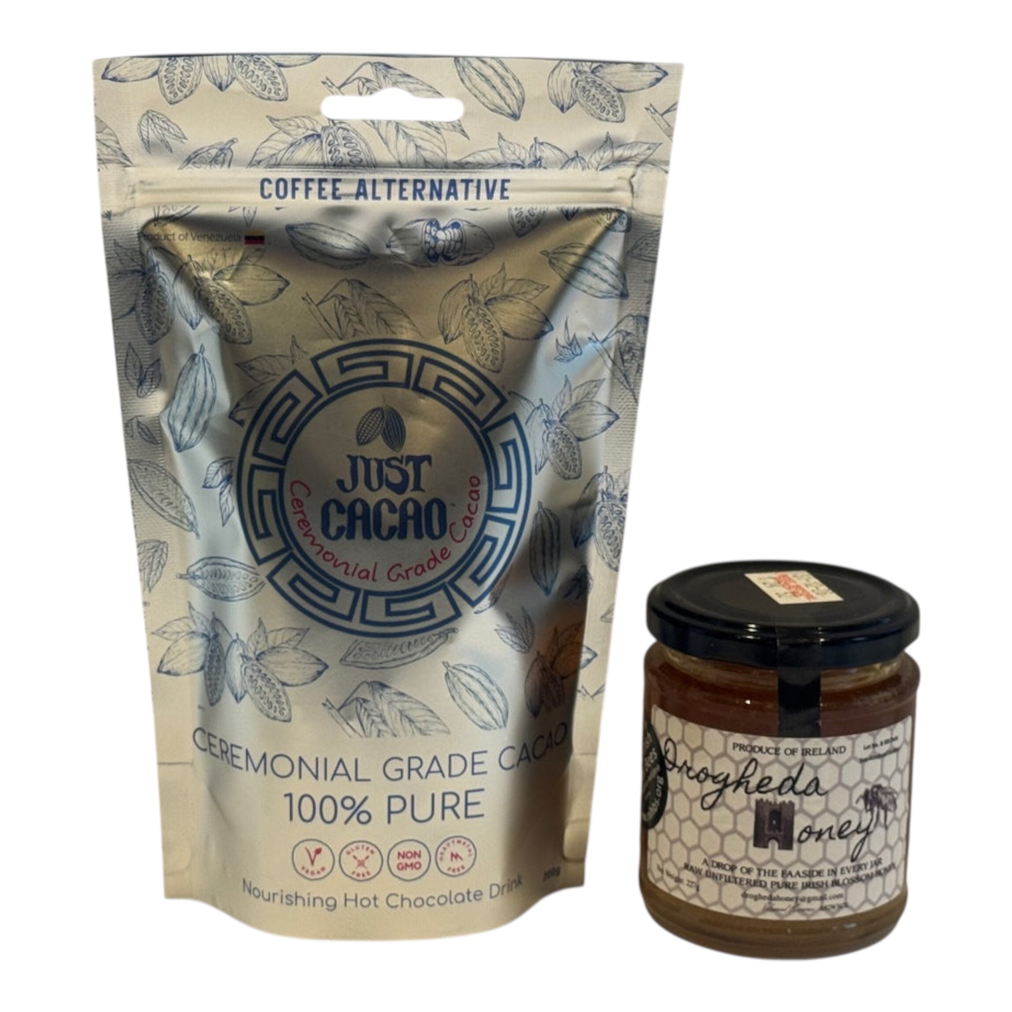 Just Cacao Ceremonial Grade (200g) + Organic Irish Honey Bundle