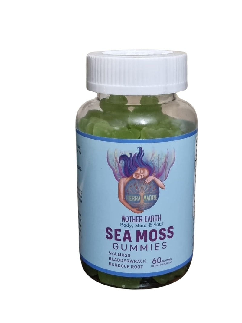 Sea Moss Gummies. Mother Earth. Sea Moss. Burdock Root - Bladderwrack. Organic. Vegan. Gelatine Free.