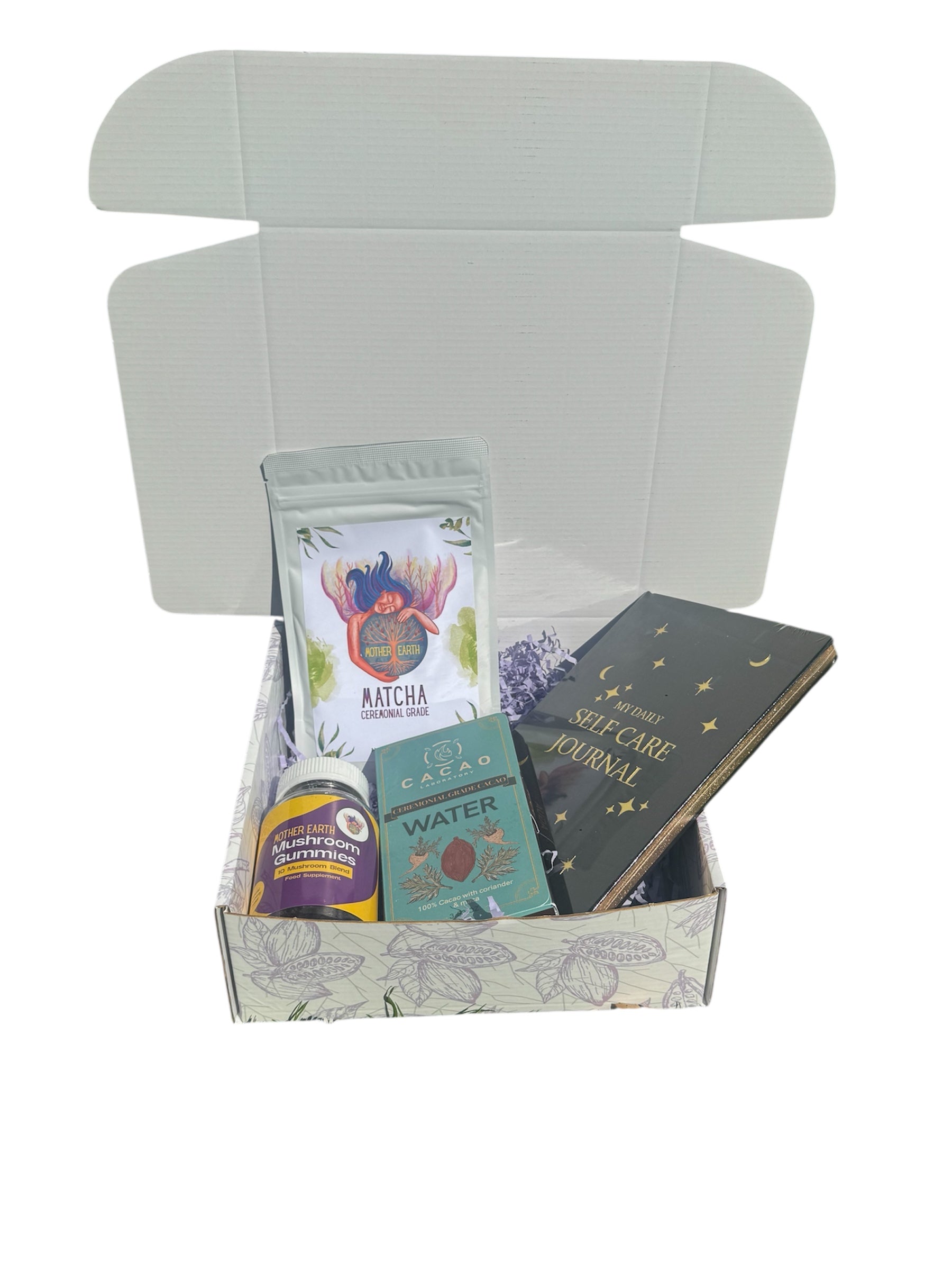 "Beach Bum" Self Care Box ☀️ Matcha, Water Element Cacao bar Self-Care Journal & Mushroom Gummies